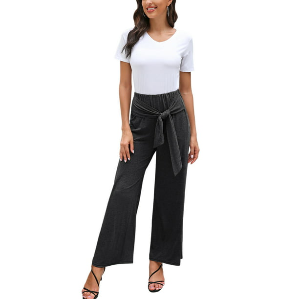 Women's High Waist Stretch Casual Pants Palazzo Flared Wide Leg Trousers New